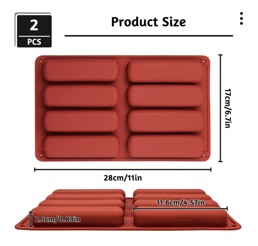 Bakewareind Long Strip Eclair Biscuit Chocolate Silicone Mould, 8 Cavity - Bakeware India