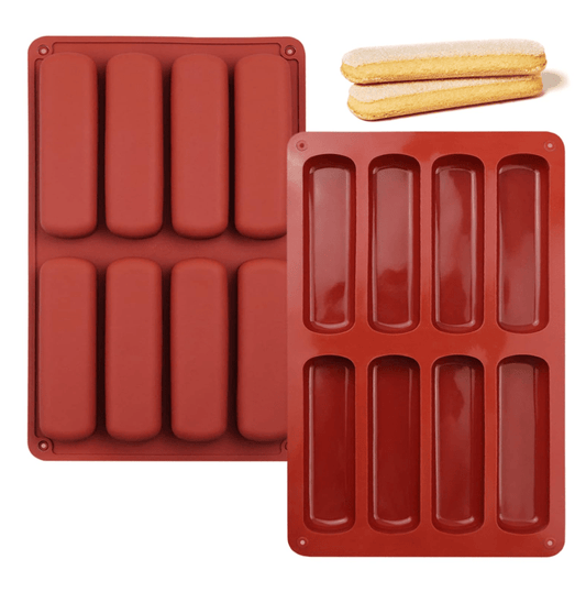 Bakewareind Long Strip Eclair Biscuit Chocolate Silicone Mould, 8 Cavity - Bakeware India