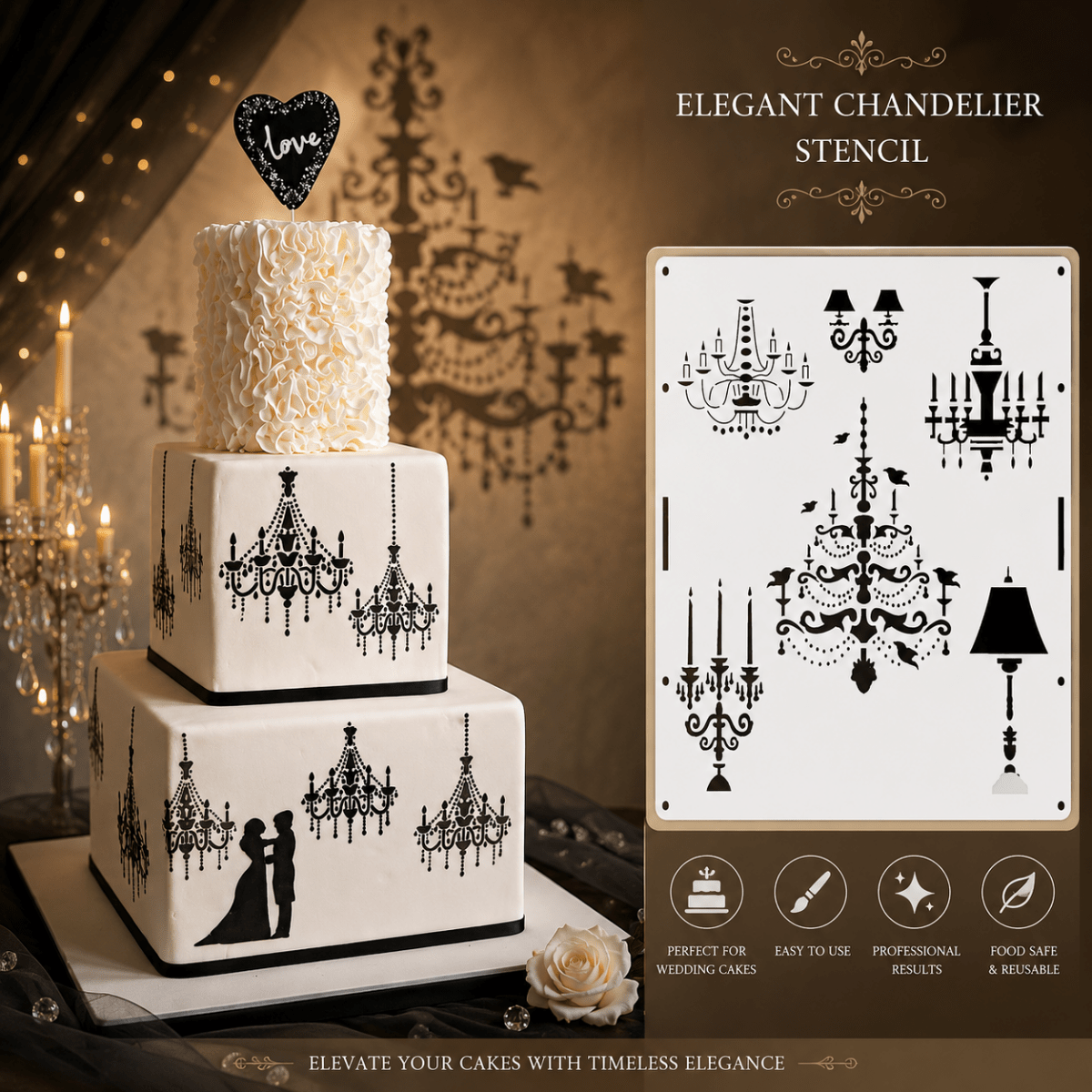 Bakewareind Luxury Chandelier Wedding Cake Stencil - Bakeware India