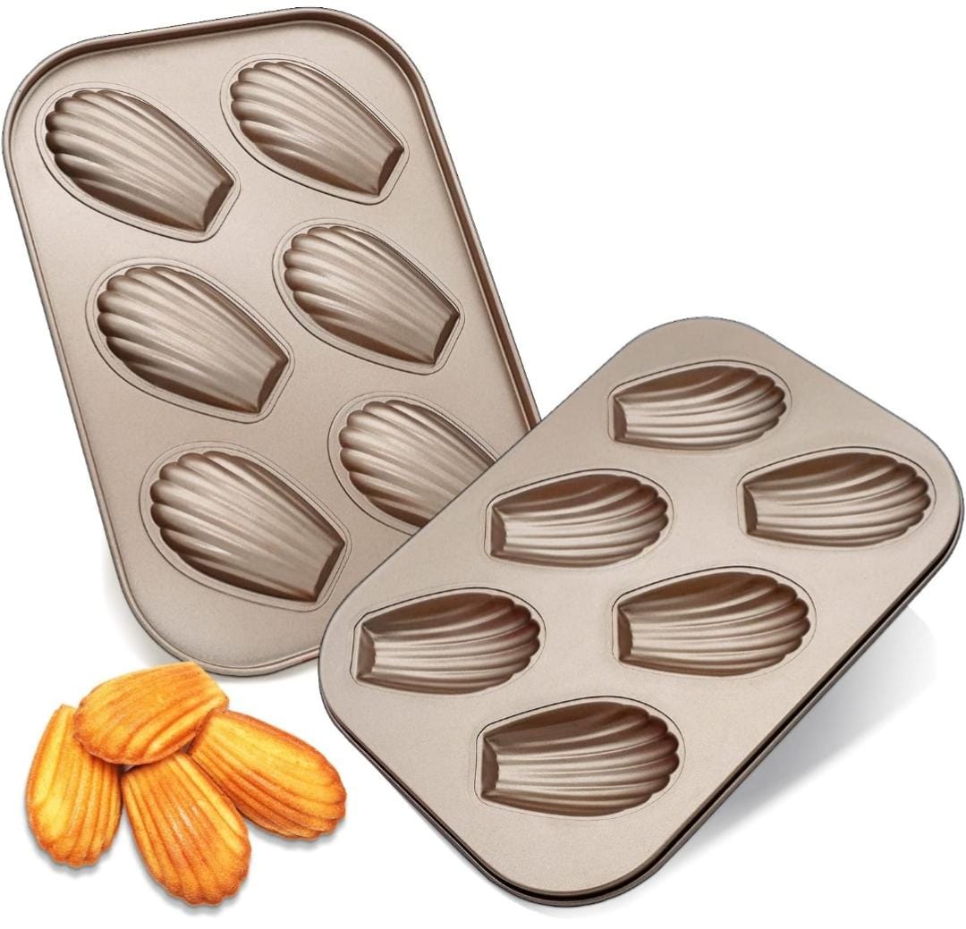 Bakewareind Madeline Baking Cake Pan Nonstick, 6 Cavity - Bakeware India