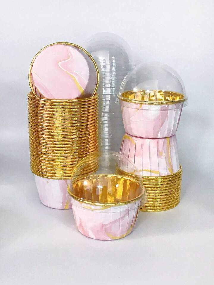 Bakewareind Marble Round Foil Cupcake Liners with lids,50pc - Bakeware India