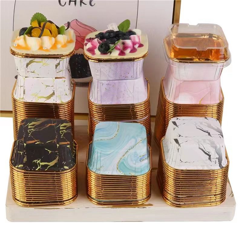 Bakewareind Marble Square Foil Cupcake Liners with Lids,50pc - Bakeware India