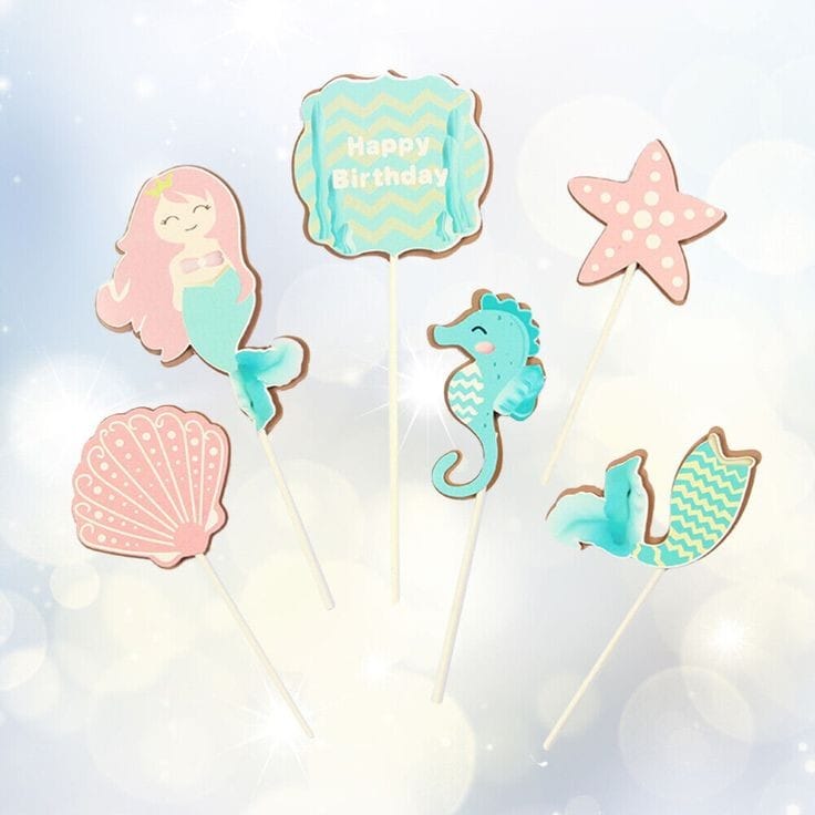 Bakewareind Mermaid Tail Starfish Seahorse Underwater Cake Decoration Cake Topper, 6pcs set - Bakeware India