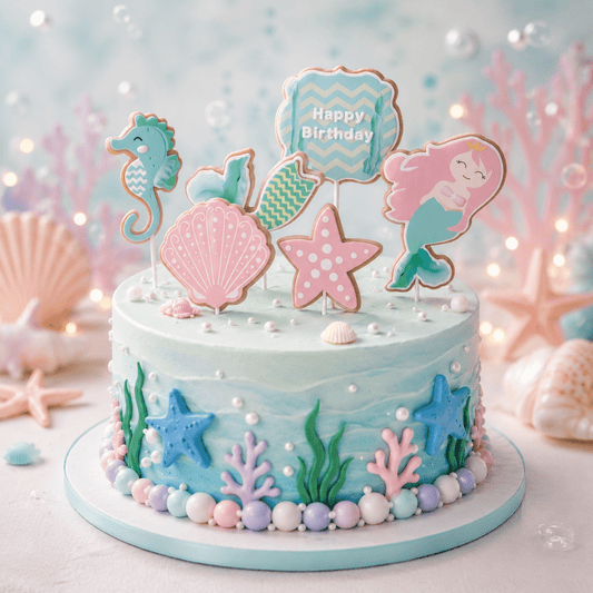 Bakewareind Mermaid Tail Starfish Seahorse Underwater Cake Decoration Cake Topper, 6pcs set - Bakeware India