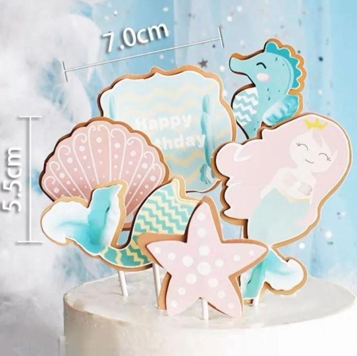 Bakewareind Mermaid Tail Starfish Seahorse Underwater Cake Decoration Cake Topper, 6pcs set - Bakeware India