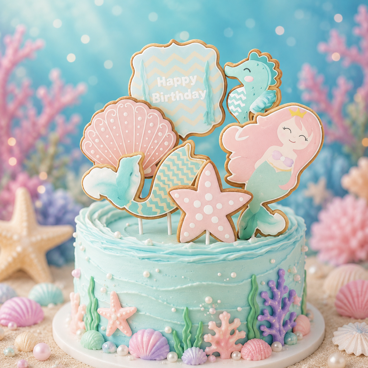 Bakewareind Mermaid Tail Starfish Seahorse Underwater Cake Decoration Cake Topper, 6pcs set - Bakeware India
