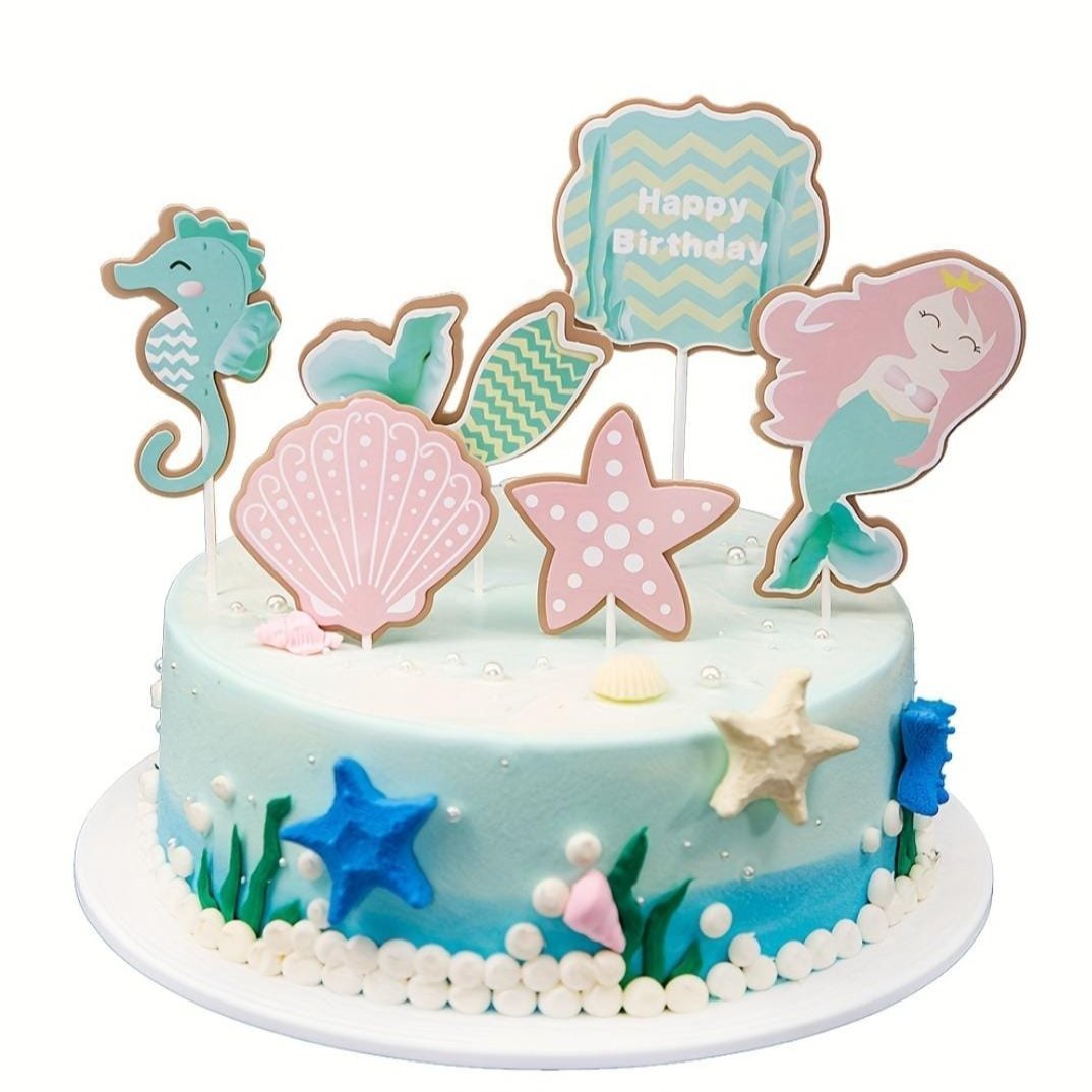 Bakewareind Mermaid Tail Starfish Seahorse Underwater Cake Decoration Cake Topper, 6pcs set - Bakeware India