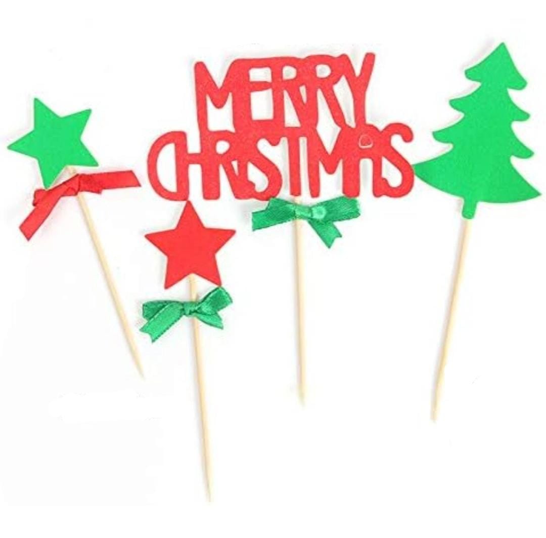 Bakewareind Merry Christmas Tree Star Cake Decoration Cake Topper, 4pcs - Bakeware India