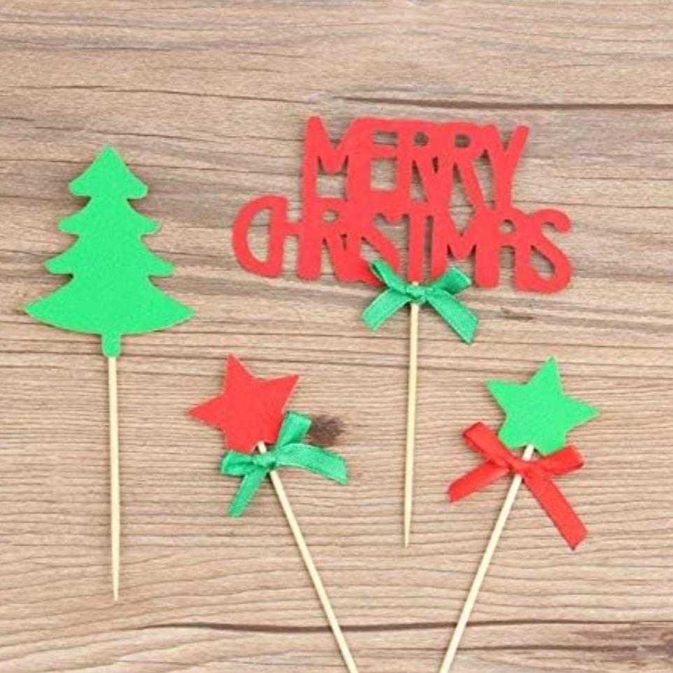 Bakewareind Merry Christmas Tree Star Cake Decoration Cake Topper, 4pcs - Bakeware India