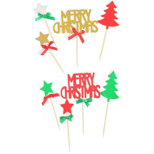 Bakewareind Merry Christmas Tree Star Cake Decoration Cake Topper, 4pcs (Select color) - Bakeware India