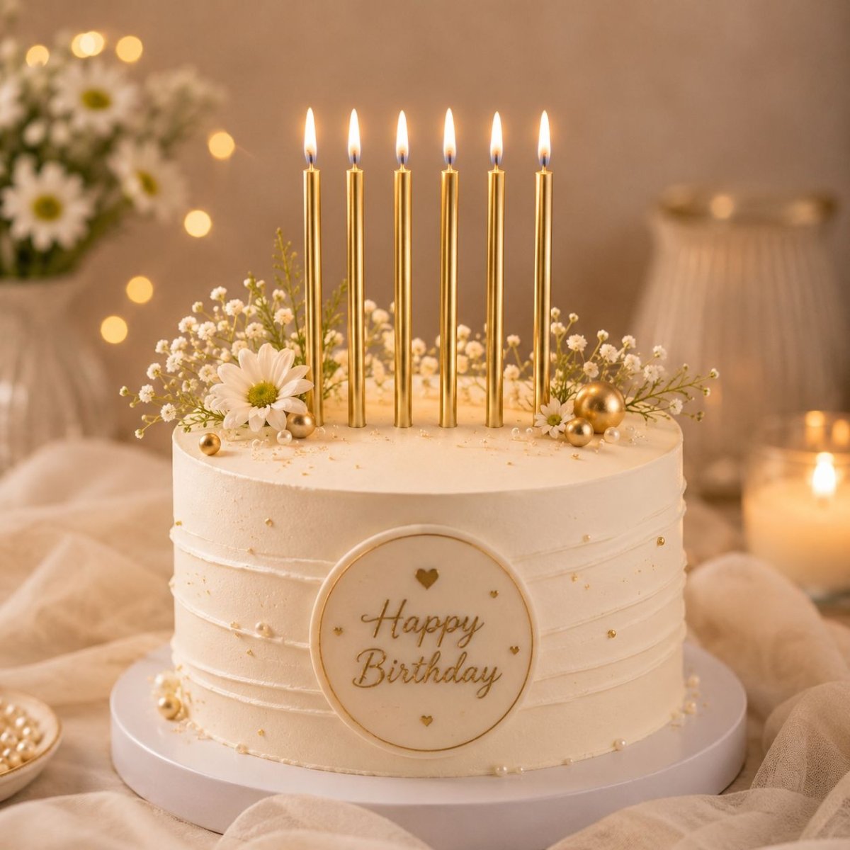 Bakewareind Metallic Golden plated Cake Candles 6pc - Bakeware India