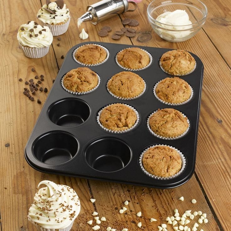 Bakewareind Nonstick Muffin Tray Pan for cupcakes, 12 Cavity - Bakeware India