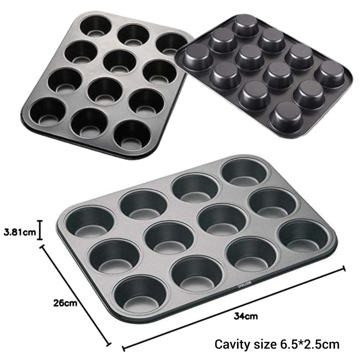 Bakewareind Nonstick Muffin Tray Pan for cupcakes, 12 Cavity - Bakeware India