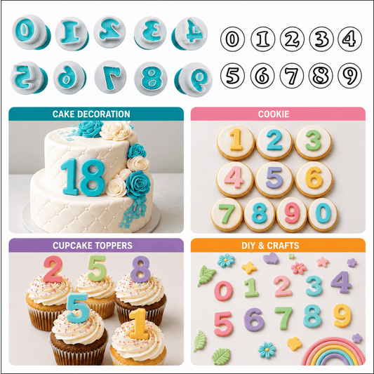 Bakewareind Number Fondant Plunger Cutter Set (0–9) - Bakeware India