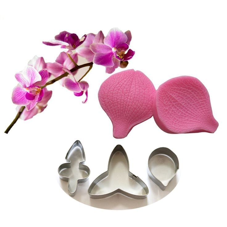 Bakewareind Orchid Petal Flower Veiner Silicone Mould & Stainless Cutter, {Select Design} - Bakeware India