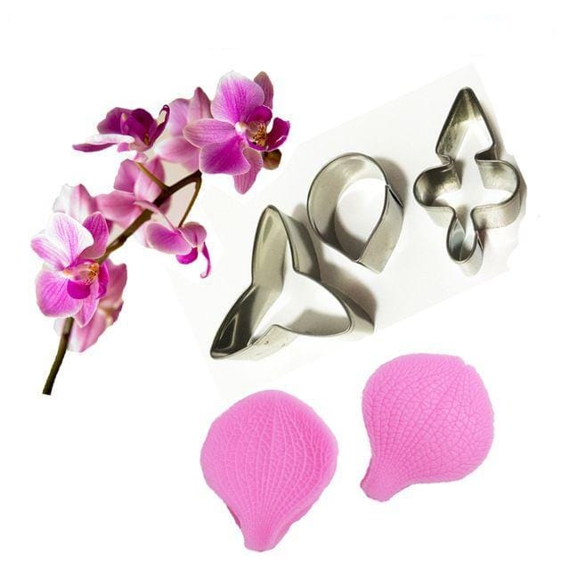 Bakewareind Orchid Petal Flower Veiner Silicone Mould & Stainless Cutter, {Select Design} - Bakeware India