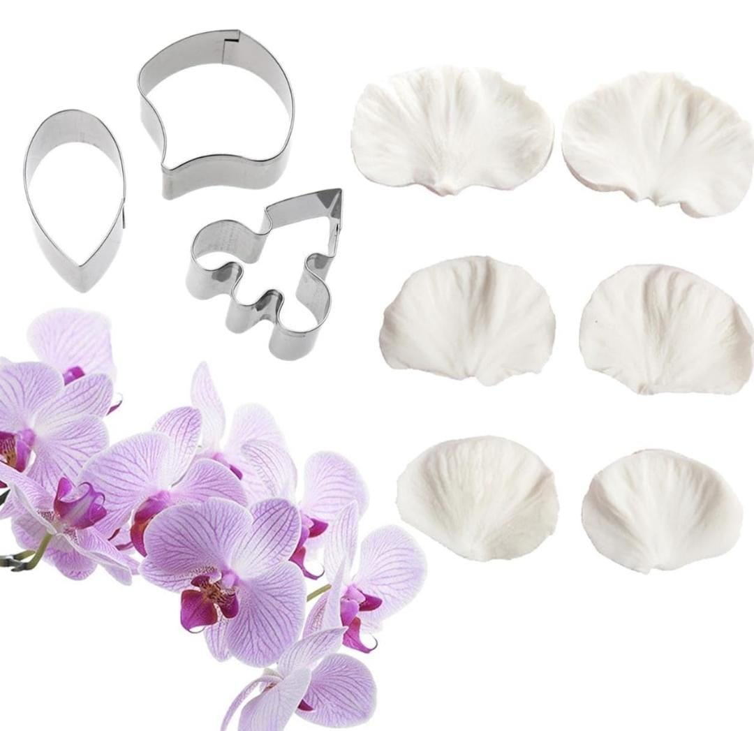 Bakewareind Orchid Petal Flower Veiner Silicone Mould & Stainless Cutter, {Select Design} - Bakeware India