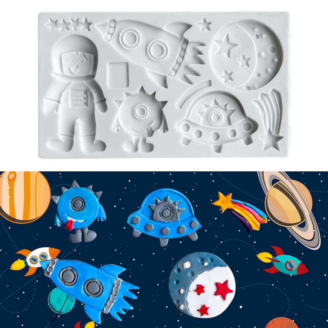 Bakewareind Outerspace Space Rocket Astronaut AlienFondant Silicone Mould - Bakeware India
