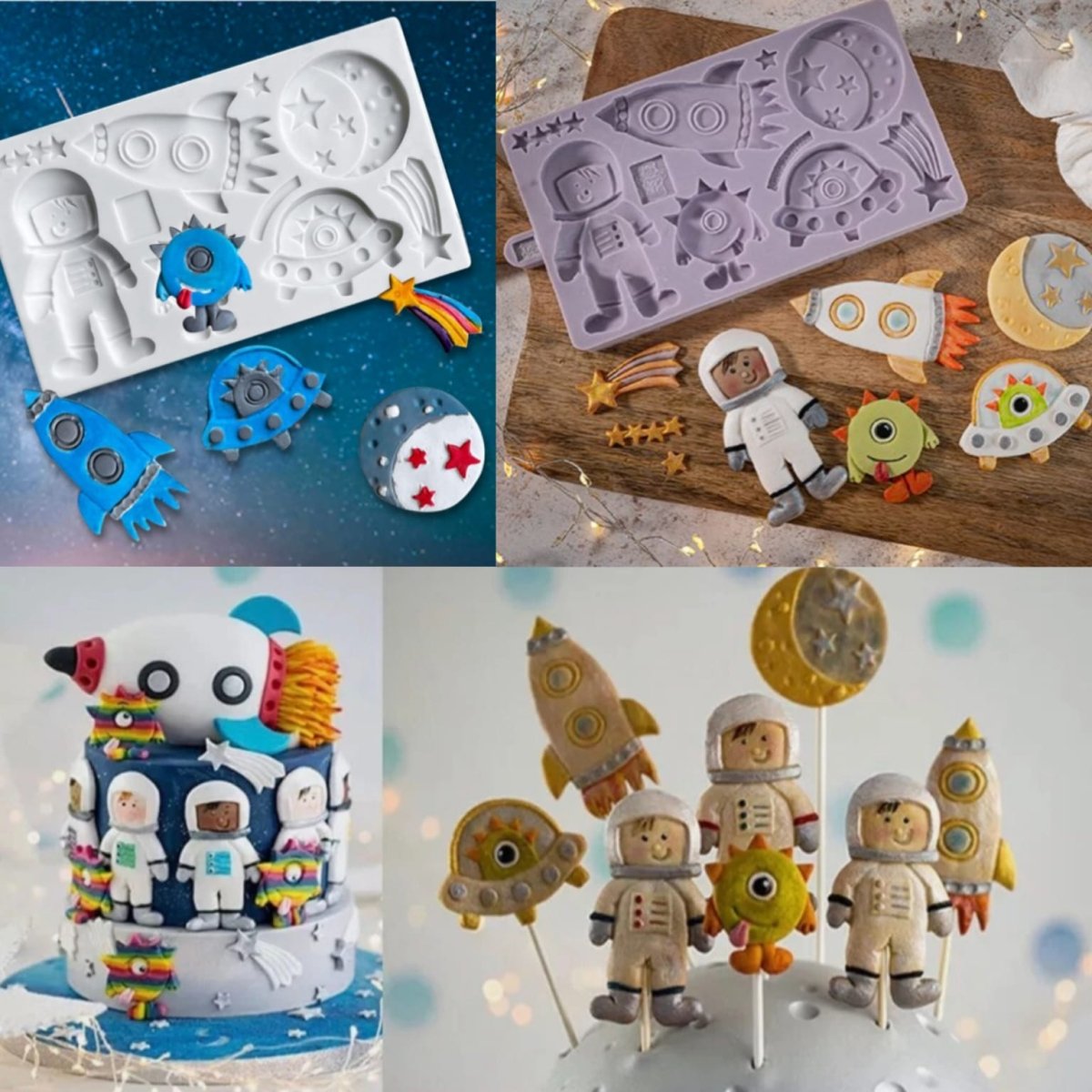 Bakewareind Outerspace Space Rocket Astronaut AlienFondant Silicone Mould - Bakeware India