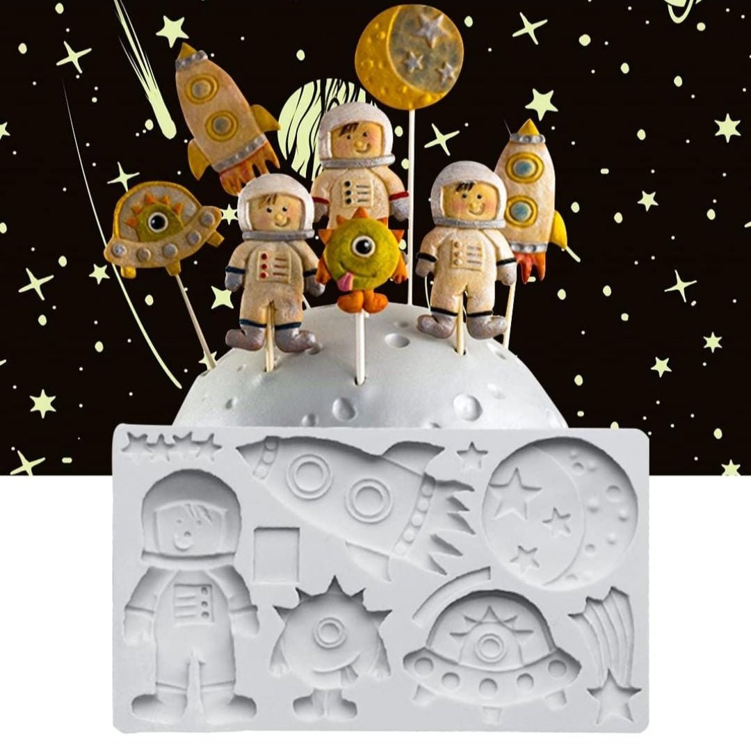 Bakewareind Outerspace Space Rocket Astronaut AlienFondant Silicone Mould - Bakeware India