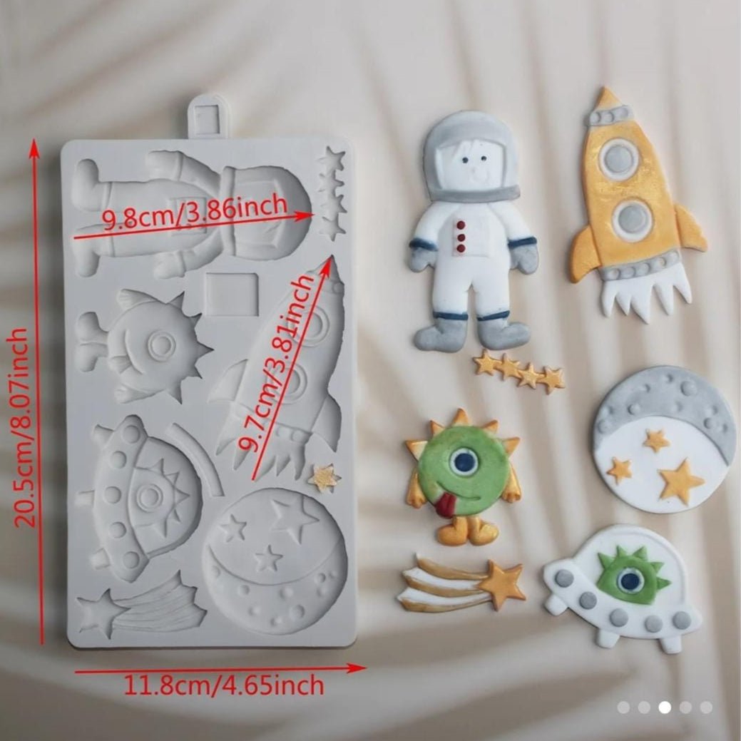 Bakewareind Outerspace Space Rocket Astronaut AlienFondant Silicone Mould - Bakeware India