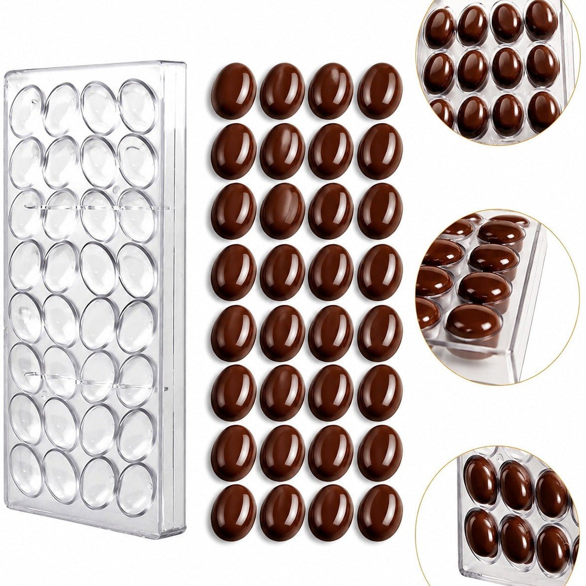Bakewareind Oval Polycarbonate Chocolate Mould, 32 cavity - Bakeware India