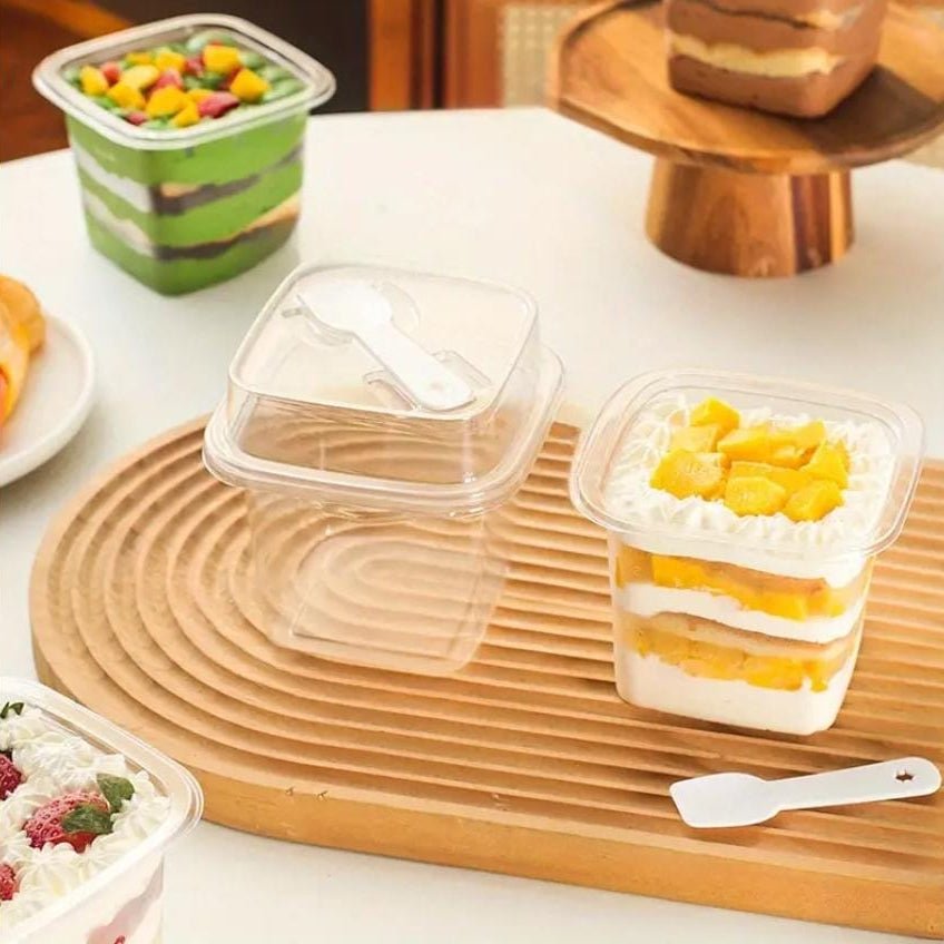 Bakewareind Pastry, mousse & pudding box with spoon, 10pcs - Bakeware India