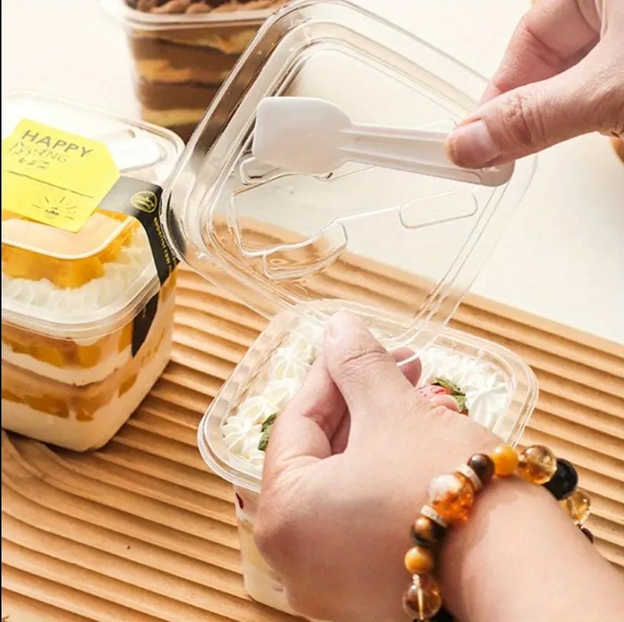 Bakewareind Pastry, mousse & pudding box with spoon, 10pcs - Bakeware India