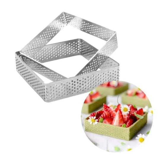 Bakewareind Perforated Square Tart Ring, 8inch - Bakeware India