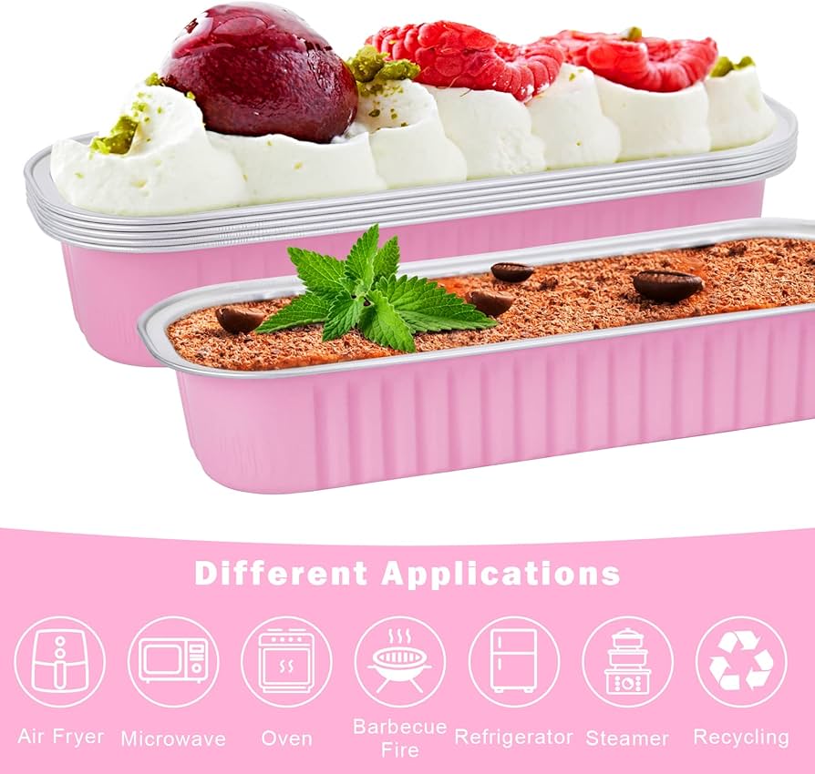 Bakewareind Pink Boat Baking Mousse Cake Cups Foil Containers with Lid ,25 BOXES - Bakeware India