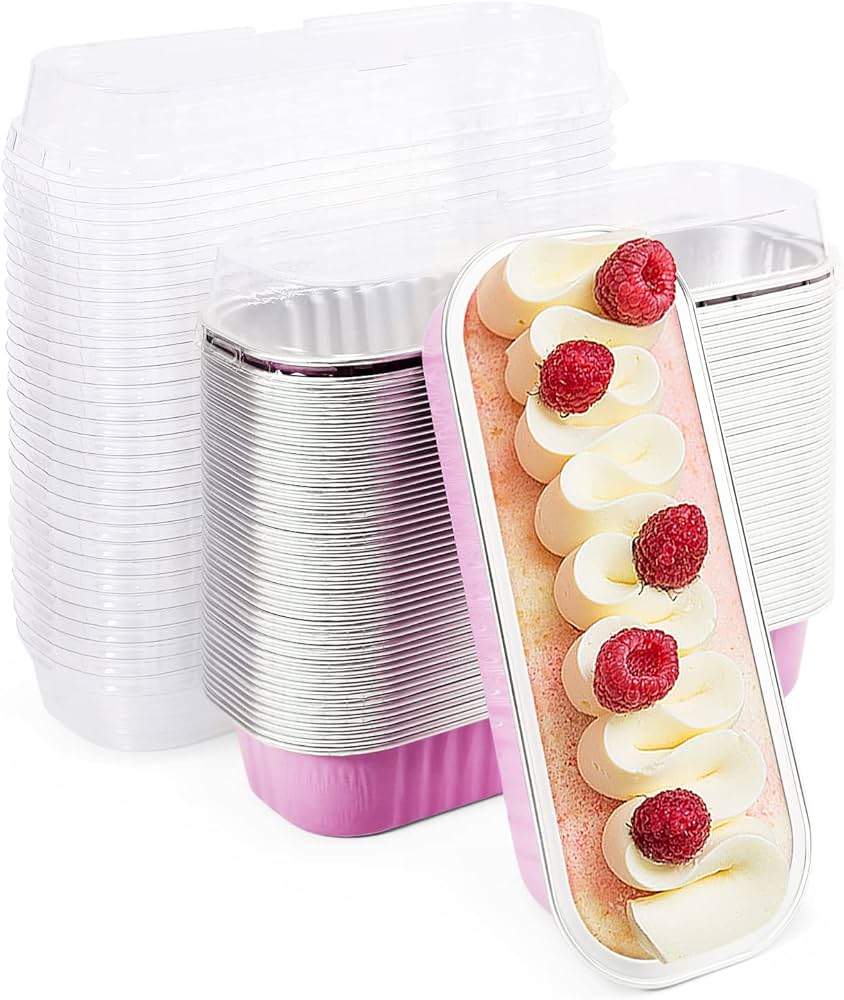 Bakewareind Pink Boat Baking Mousse Cake Cups Foil Containers with Lid ,25 BOXES - Bakeware India