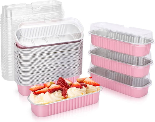 Bakewareind Pink Boat Baking Mousse Cake Cups Foil Containers with Lid ,25 BOXES - Bakeware India