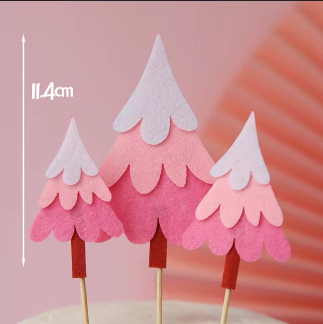 Bakewareind Pink Christmas Tree Cake Decoration Cake Topper,3pcs - Bakeware India