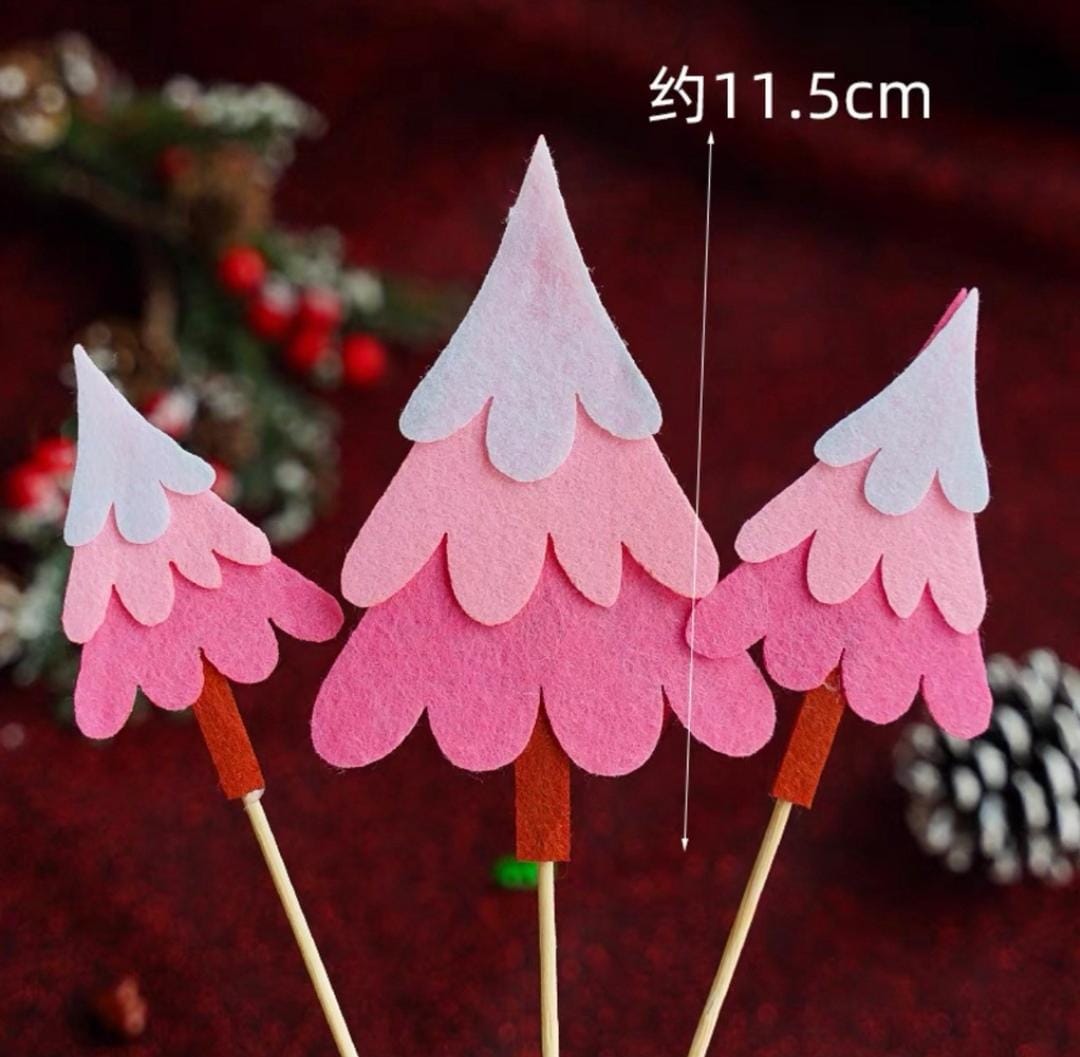 Bakewareind Pink Christmas Tree Cake Decoration Cake Topper,3pcs - Bakeware India