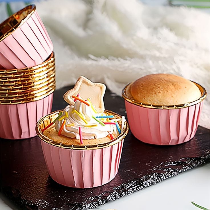 Bakewareind Pink Metallic Muffin cupcake bake liner,50pc - Bakeware India