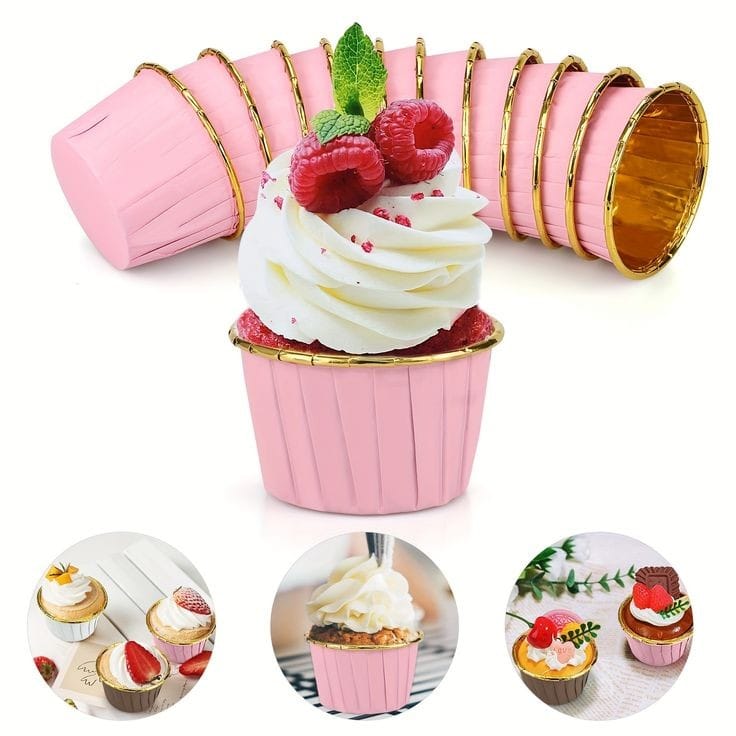 Bakewareind Pink Metallic Muffin cupcake bake liner,50pc - Bakeware India