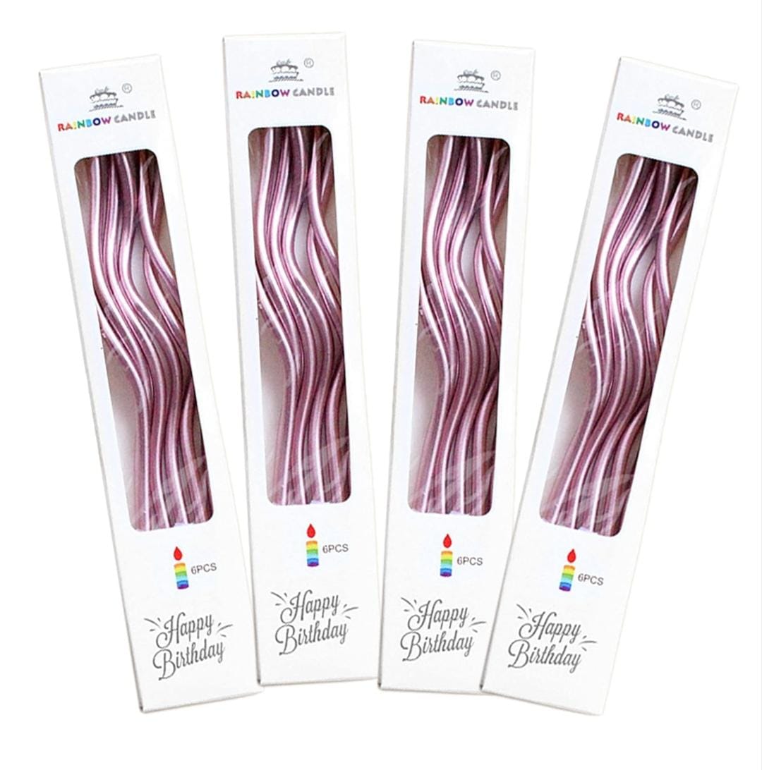 Bakewareind Pink Metallic Spiral Cake candles 6pc - Bakeware India