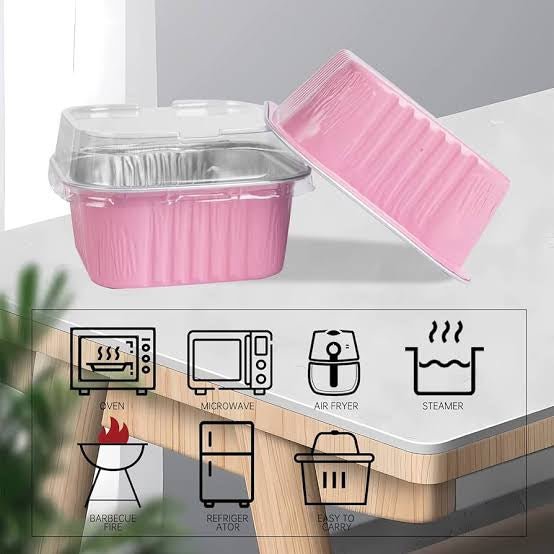 Bakewareind Pink Square Baking Mousse Cake Cups Aluminum Foil with Lid Disposable Reusable,25 BOXES - Bakeware India