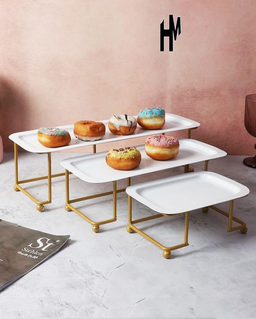 Bakewareind Platter Stand Set White & Gold Set of 3 - Bakeware India