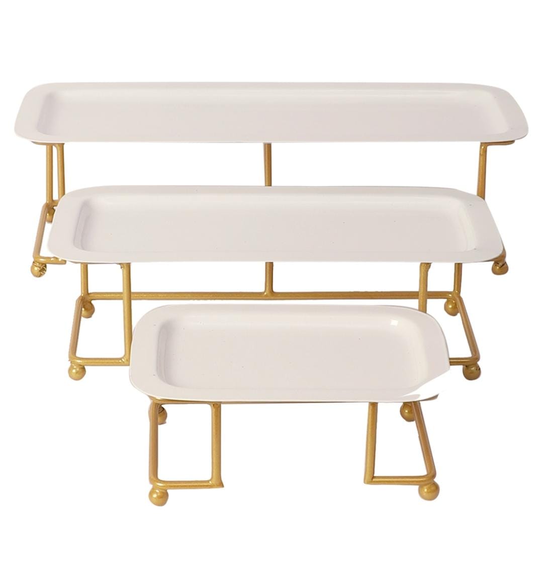 Bakewareind Platter Stand Set White & Gold Set of 3 - Bakeware India