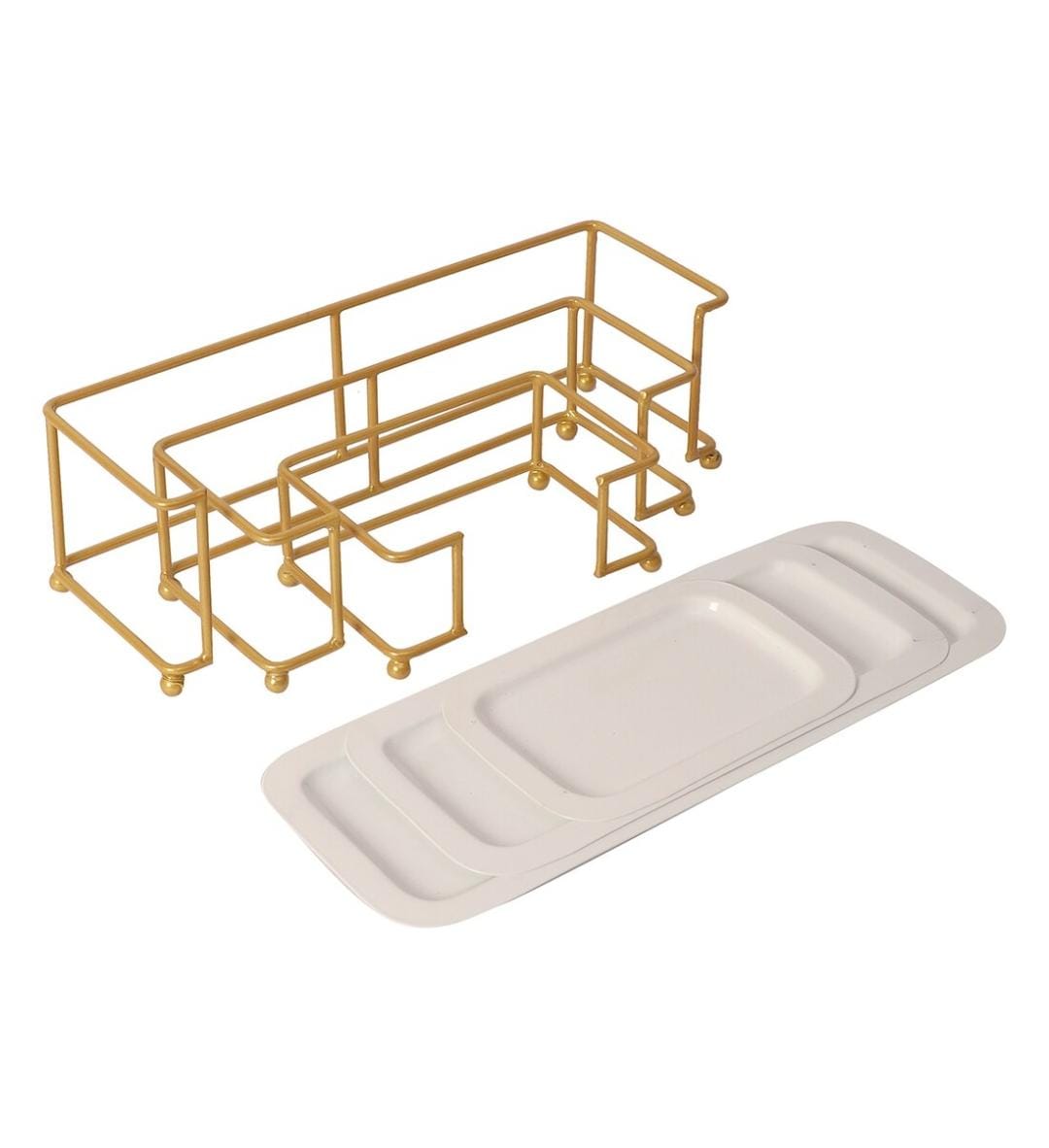 Bakewareind Platter Stand Set White & Gold Set of 3 - Bakeware India