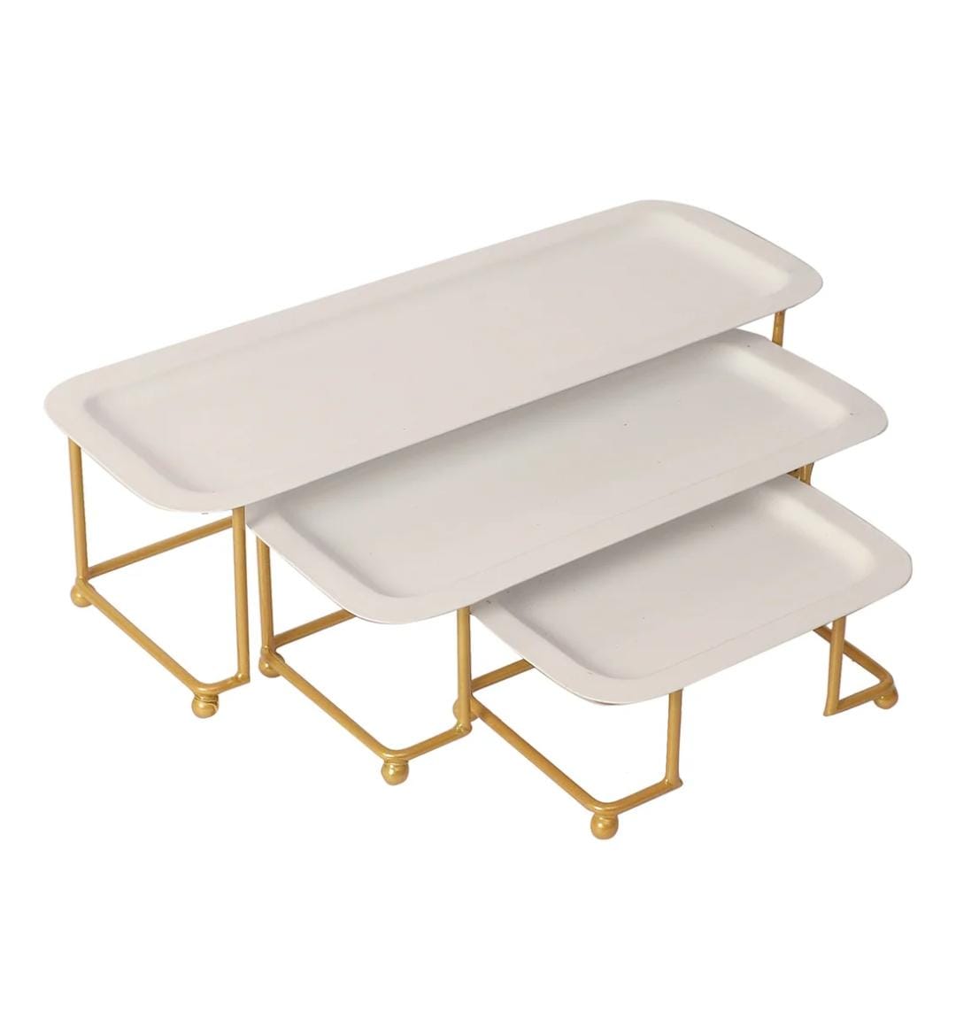 Bakewareind Platter Stand Set White & Gold Set of 3 - Bakeware India