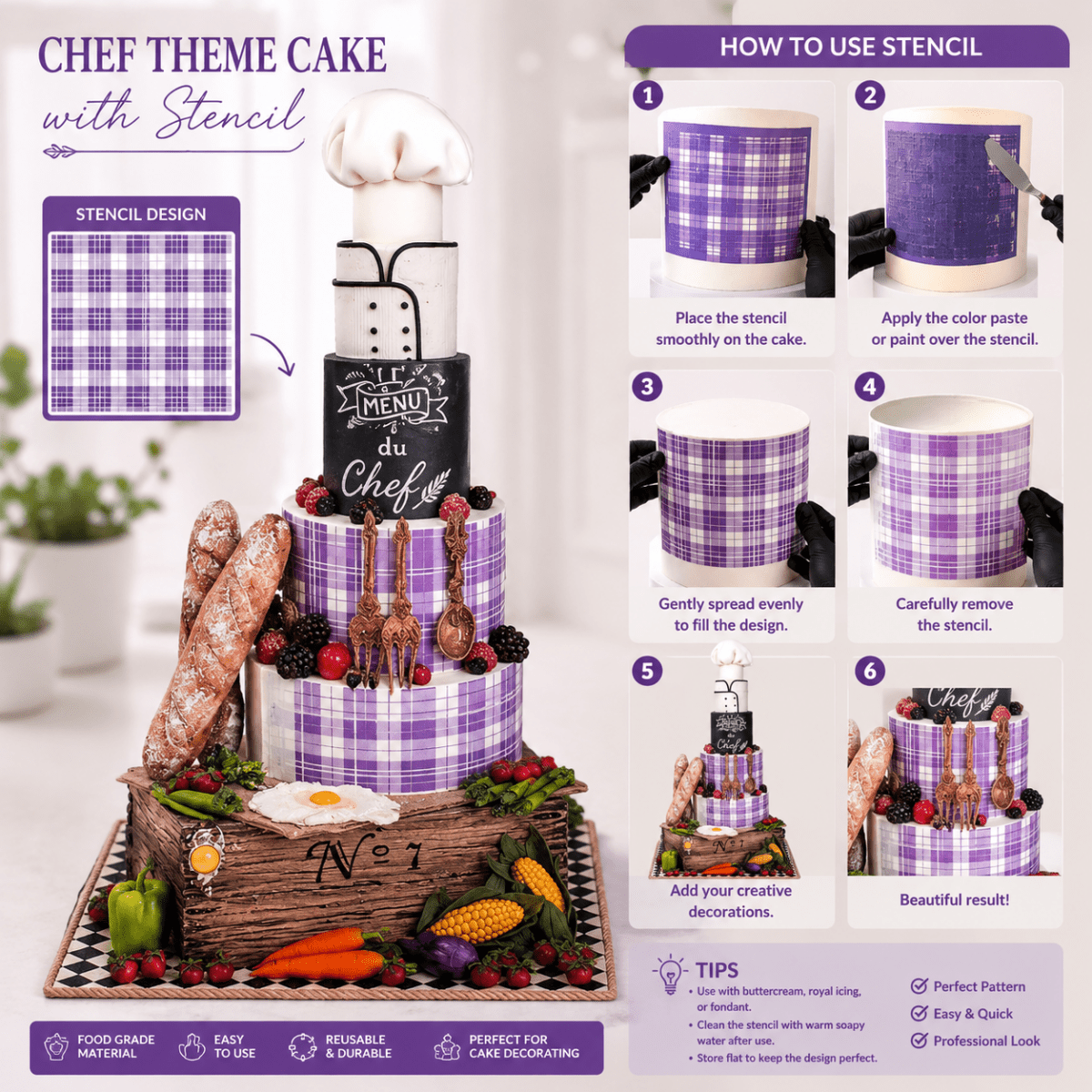 Bakewareind Printed Check Mesh Cake Decorating Stencil - Bakeware India