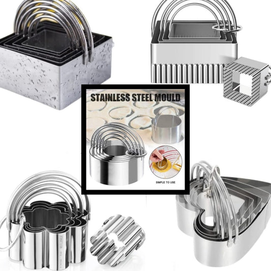 Bakewareind Professional Stainless Steel Round Cookie Cutters Tool with Ring Handle, 5pcs { Select Design } - Bakeware India