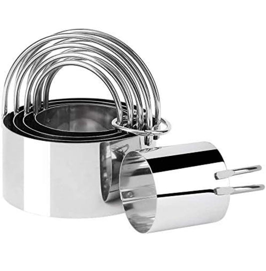 Bakewareind Professional Stainless Steel Round Cookie Cutters Tool with Ring Handle, 5pcs { Select Design } - Bakeware India