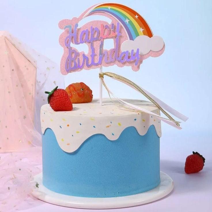 Bakewareind Rainbow Happy Birthday Cake Decoration Cake Topper - Bakeware India