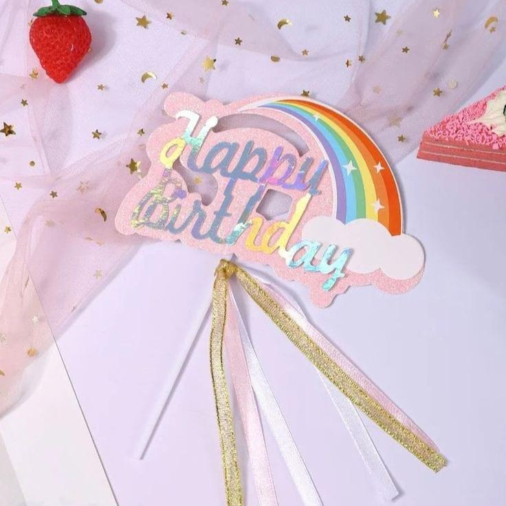 Bakewareind Rainbow Happy Birthday Cake Decoration Cake Topper - Bakeware India