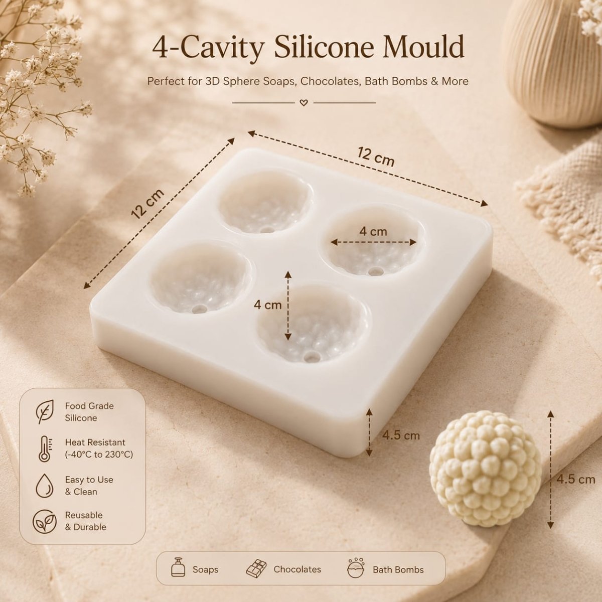 Bakewareind Raspberry Berry Chocolate Mousse Cake Silicone Mould, 4 cavity - Bakeware India