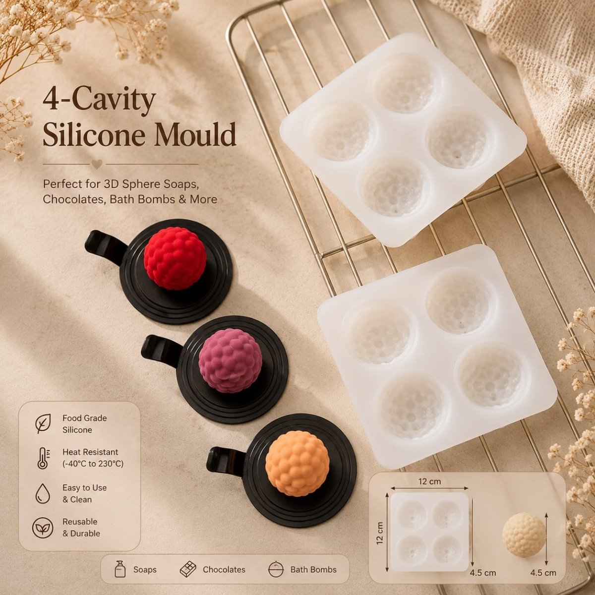 Bakewareind Raspberry Berry Chocolate Mousse Cake Silicone Mould, 4 cavity - Bakeware India
