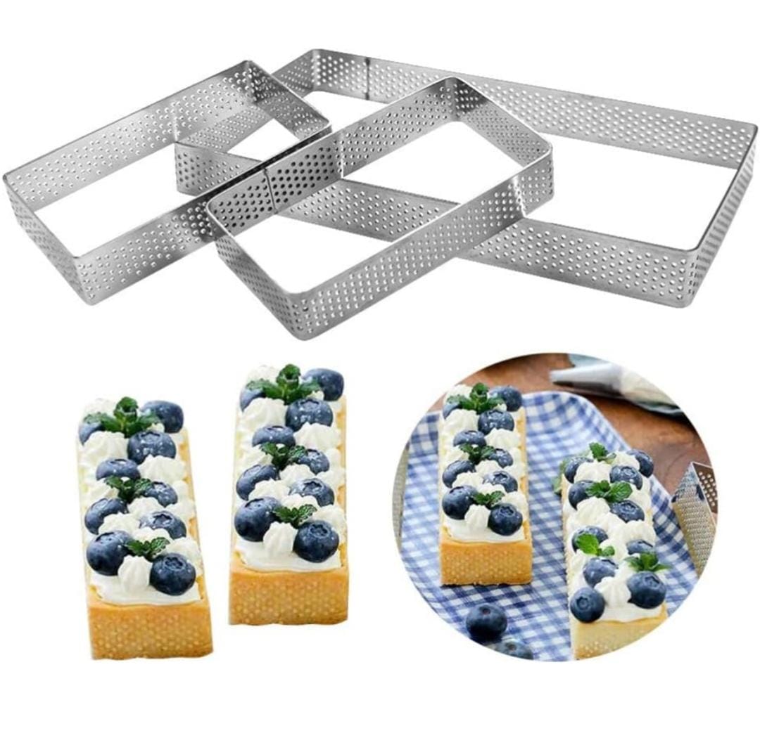 Bakewareind Rectangle Perforated Tart Rings 6pcs - Bakeware India